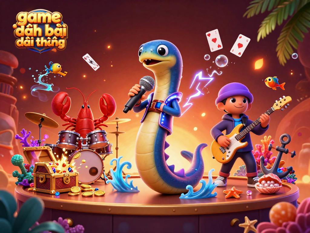 Play lively games at game đánh bài đổi thưởng with vibrant casino elements and characters.