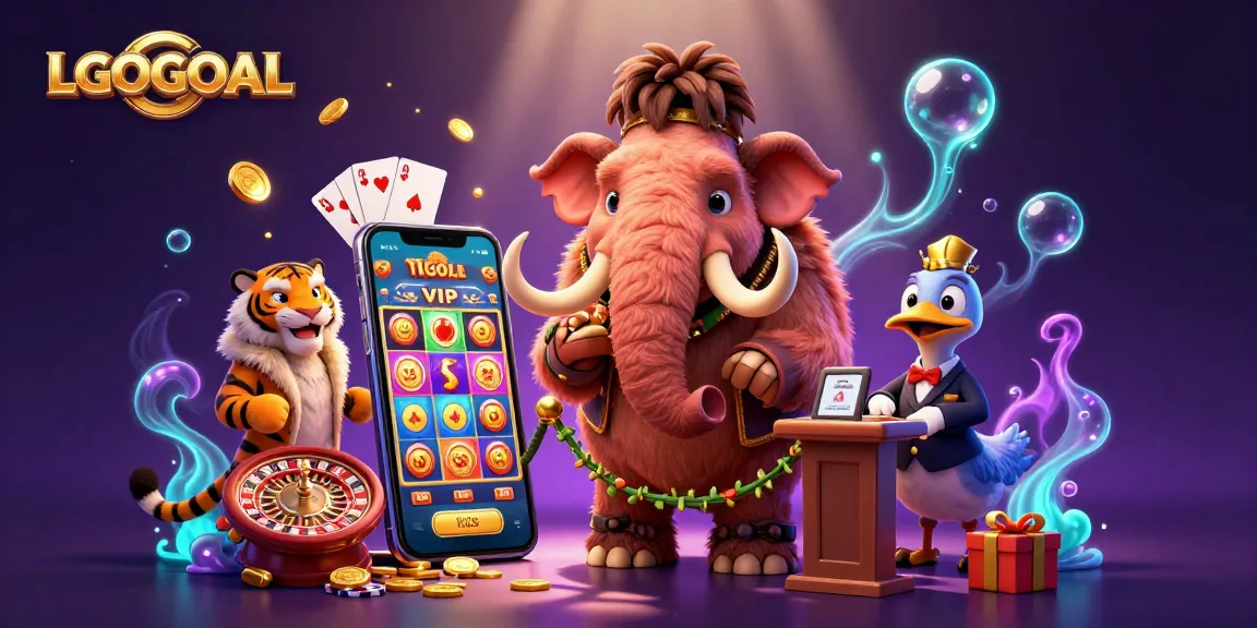 Engage in the thrill of slots with LGOGOAL at this vibrant casino scene featuring whimsical characters.