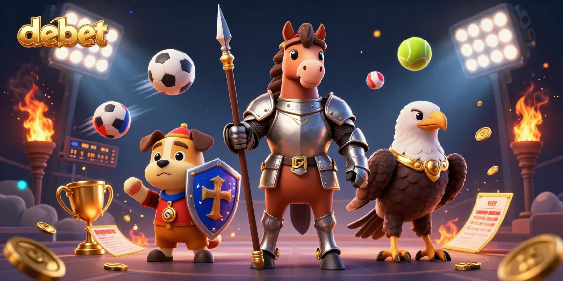 Bet and win with debet: Exciting gaming scene featuring knight, puppy, and falcon.
