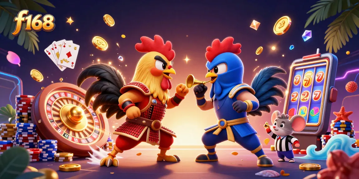 Bet and win at f168 with dynamic roosters in a casino-themed showdown.
