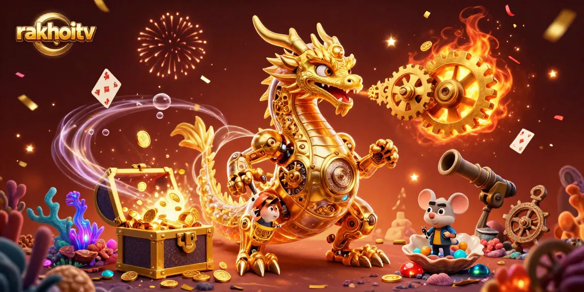 rakhoitv showcases a dynamic casino scene with a golden dragon and vibrant elements for thrilling gameplay.