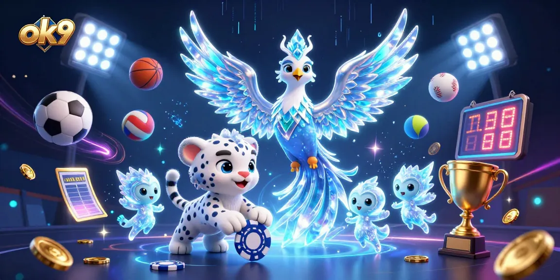 Experience thrilling sports betting action at ok9 with dynamic 3D elements and vibrant characters.