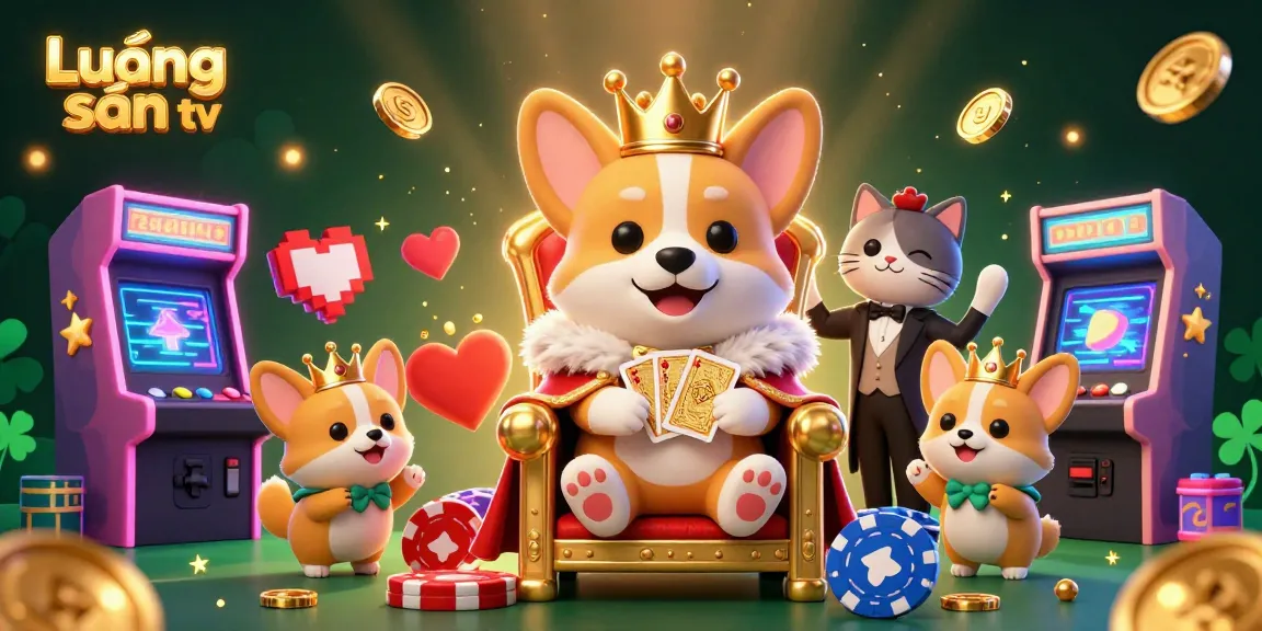 Experience exciting gaming action at Lương sơn tv with animated corgi characters and casino elements.