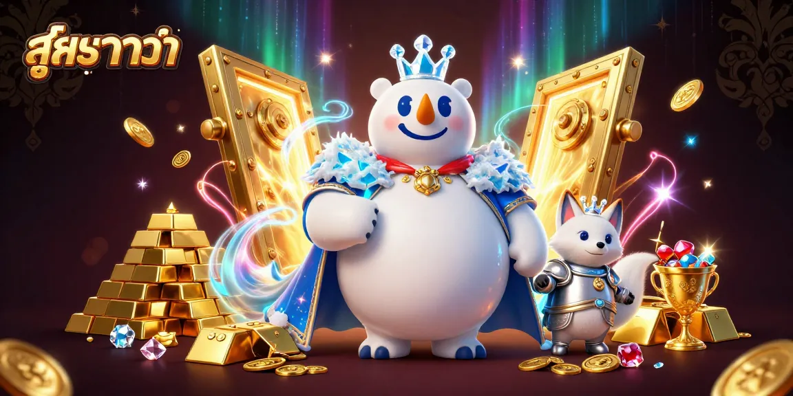 Win big with สูตรบาคาร่า in this enchanting 3D casino illustration featuring royal characters and treasures.