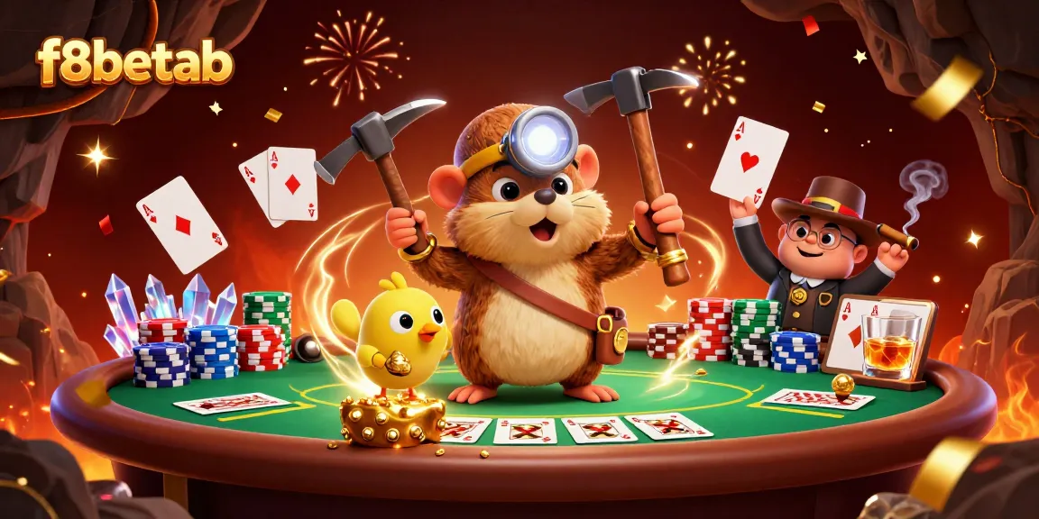 Join the thrill of f8betab while a treasure hunter mole uncovers gems amid a poker scene.