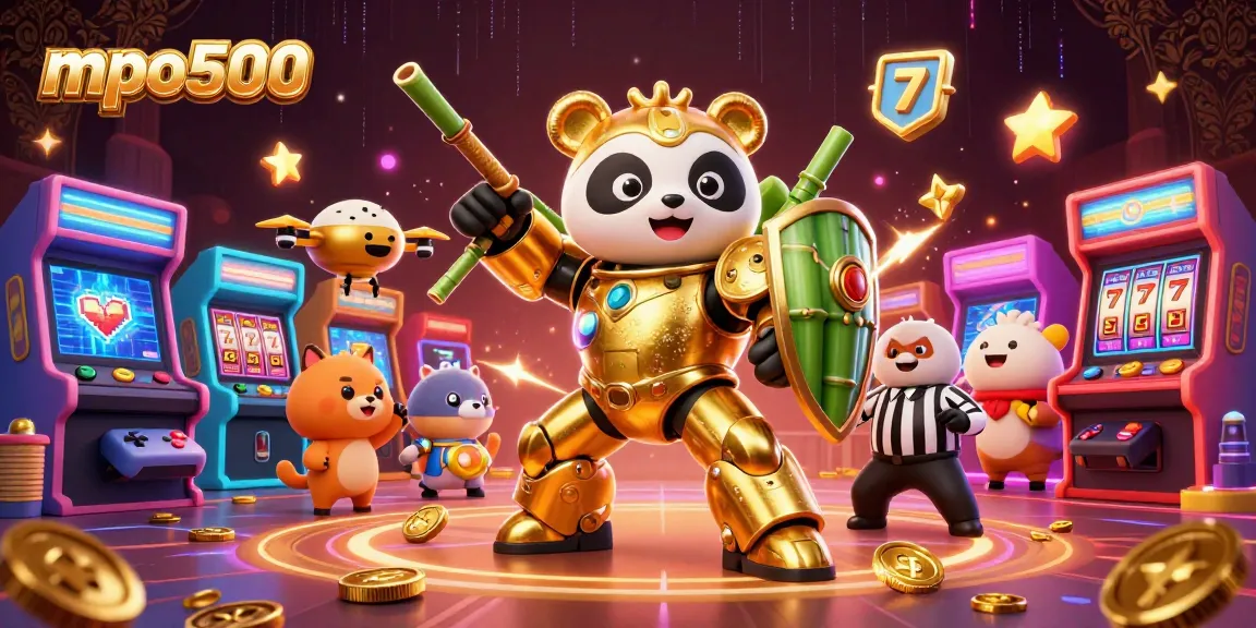 Engage with mpo500's thrilling gaming experience, featuring vibrant slot machines and dynamic robots.