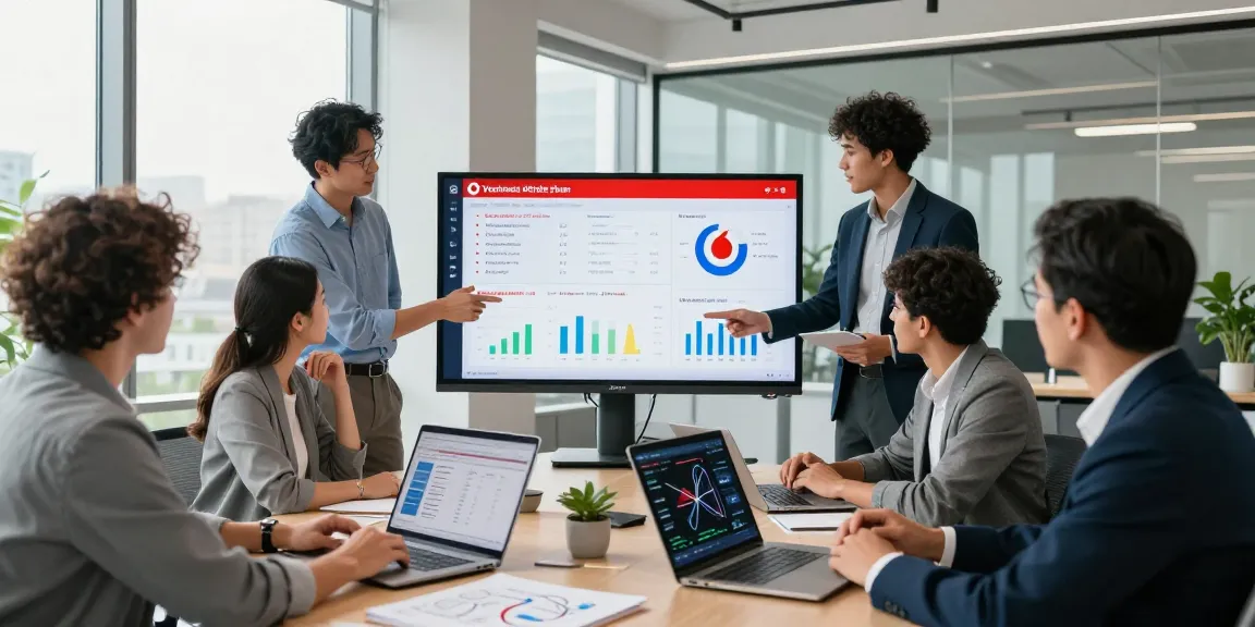 Comparing Vodafone vs O2 business mobile plans in a modern office meeting.