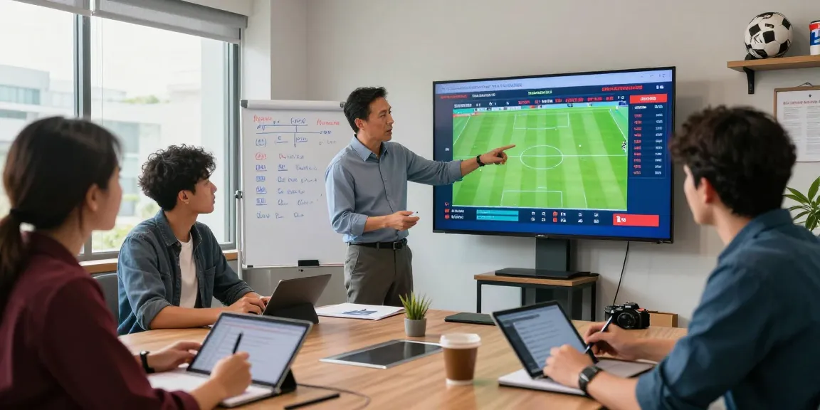 Sports analysts at work discussing odds and predictions from https://soikeonhacai.com.co/ in a modern office.