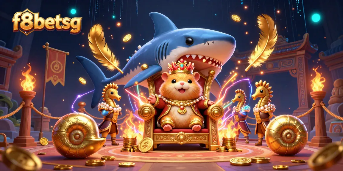 Join the f8betsg gaming adventure with a golden hamster king and seahorse guards in a thrilling casino scene.