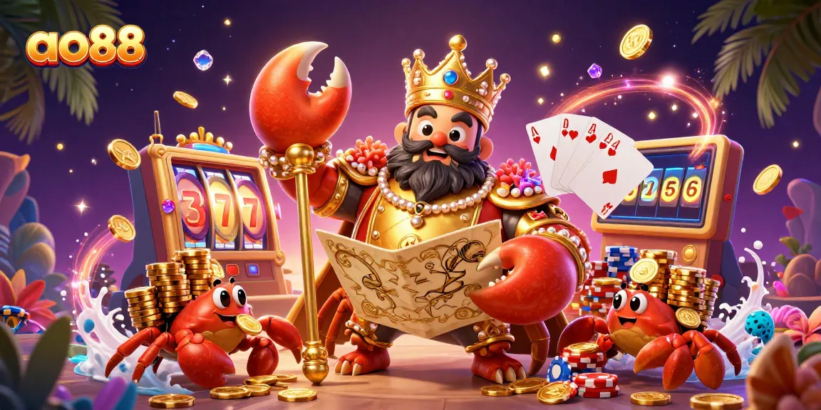 Spin to win with ao88’s captivating golden crab and treasure-filled casino scene.