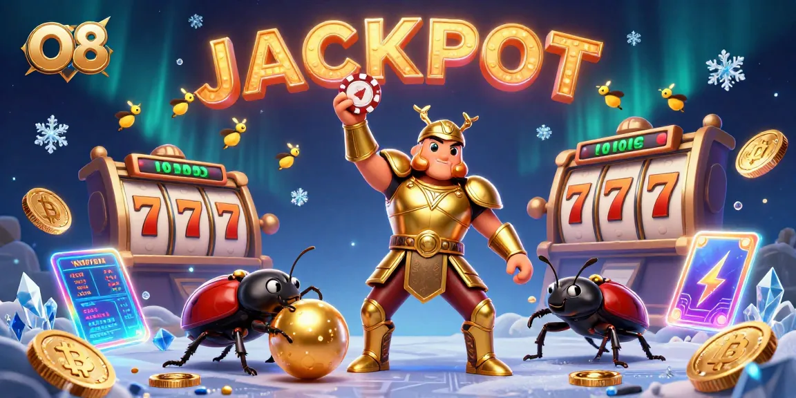 Spin the reels with O8's vibrant casino scene featuring Beetles and Jackpot elements.