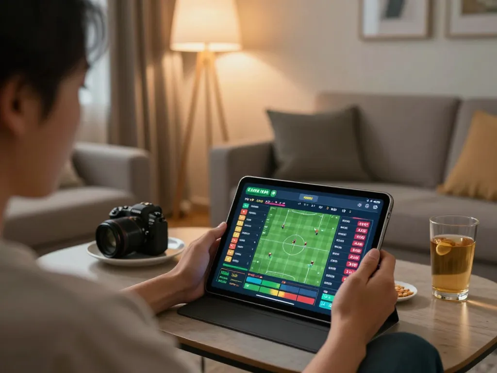 Engaging in sports betting on tablet at home, experiencing trang chủ mb66 live odds and action.