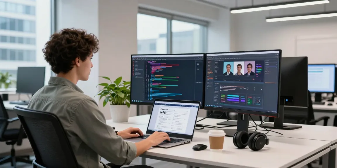Developer using the WPS Official Website in a vibrant, modern office.