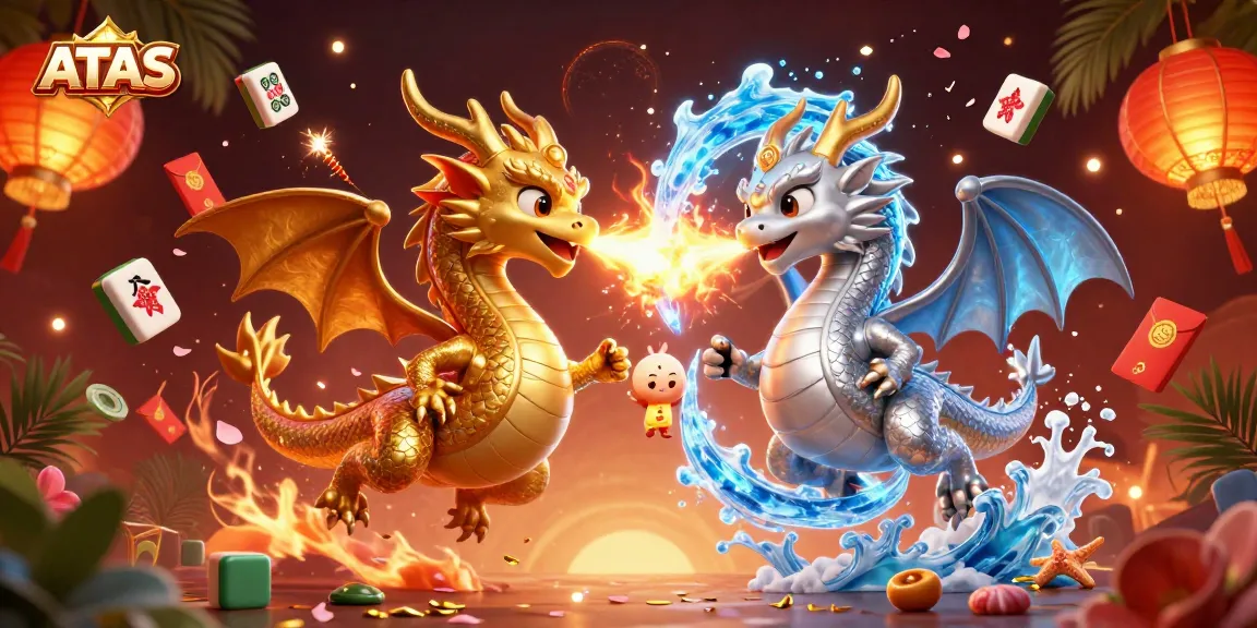 Engage with ATAS Casino featuring dynamic dragons, floating elements, and festive details.