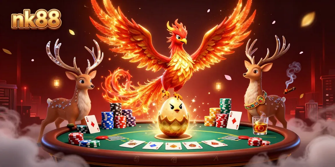 Experience thrilling gameplay with nk88, where a phoenix and stag symbolize winning at poker.