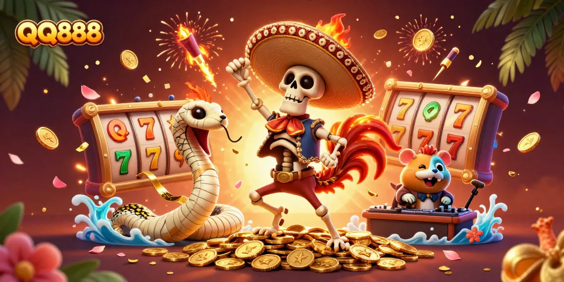Experience thrilling slots at QQ888, featuring vibrant characters and dynamic casino elements.