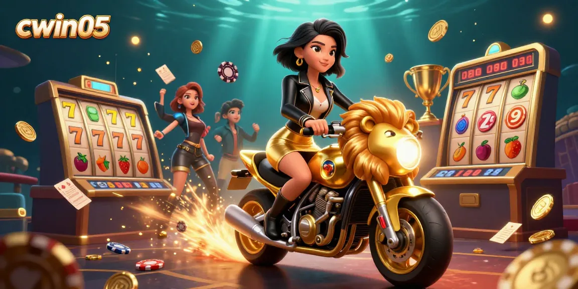 Bet on success with cwin05 in this vibrant 3D casino illustration, featuring dynamic slot elements.