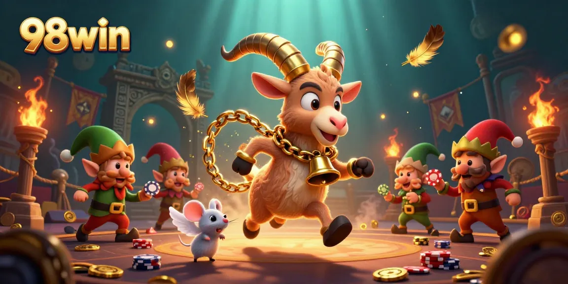 Experience the thrilling 98win casino adventure with festive characters and poker games.