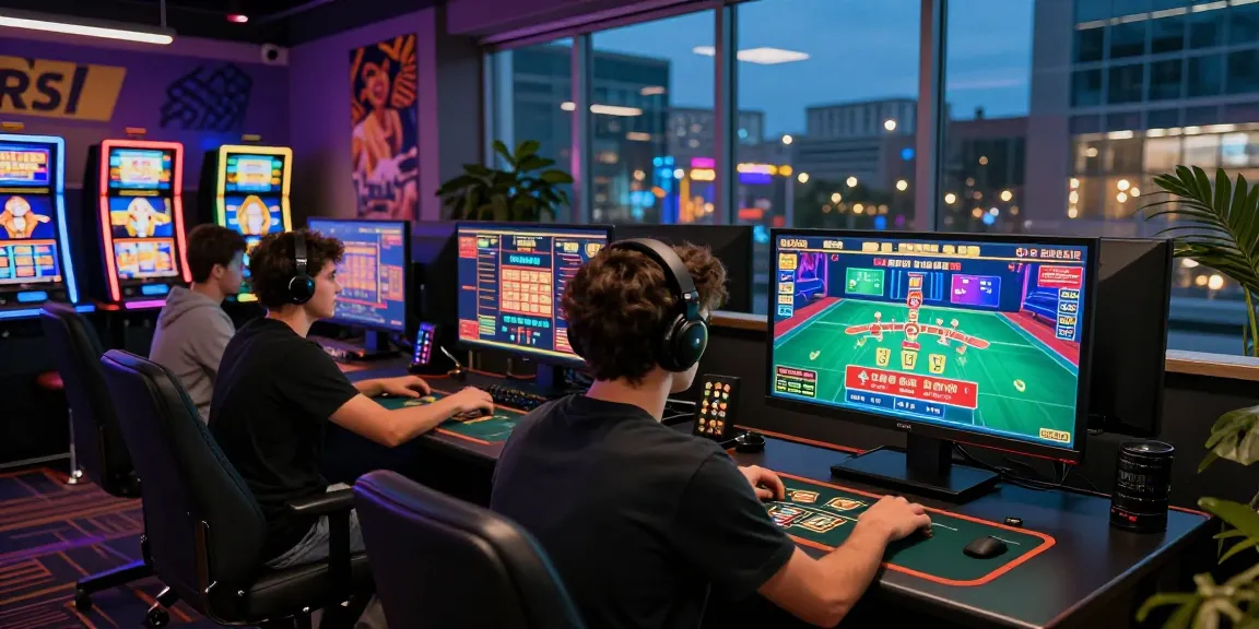 Engaged player at qs88 online gaming platform with live casino games on dual monitors and vibrant atmosphere.