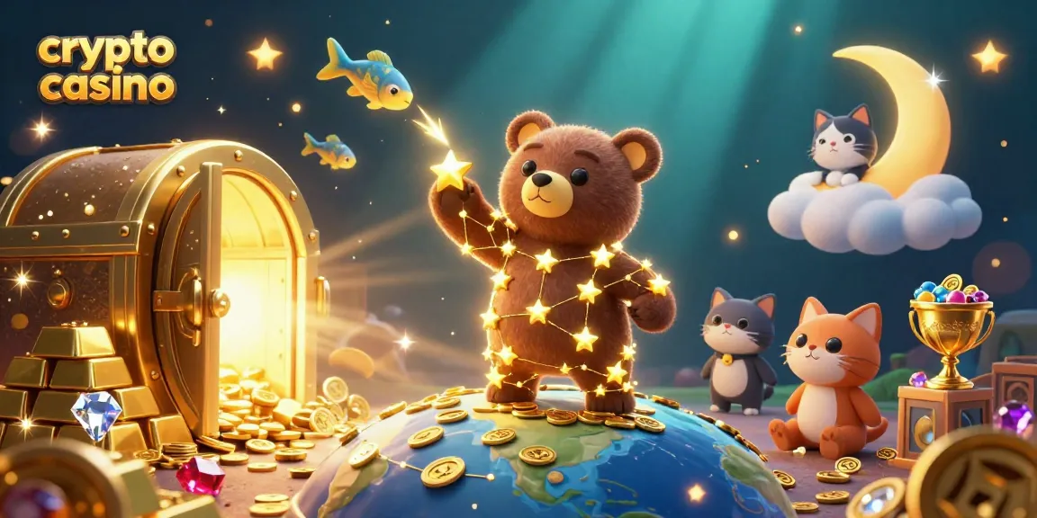 Gagnez des pièces dans un crypto casino avec un ours constellation et des poissons filants.
