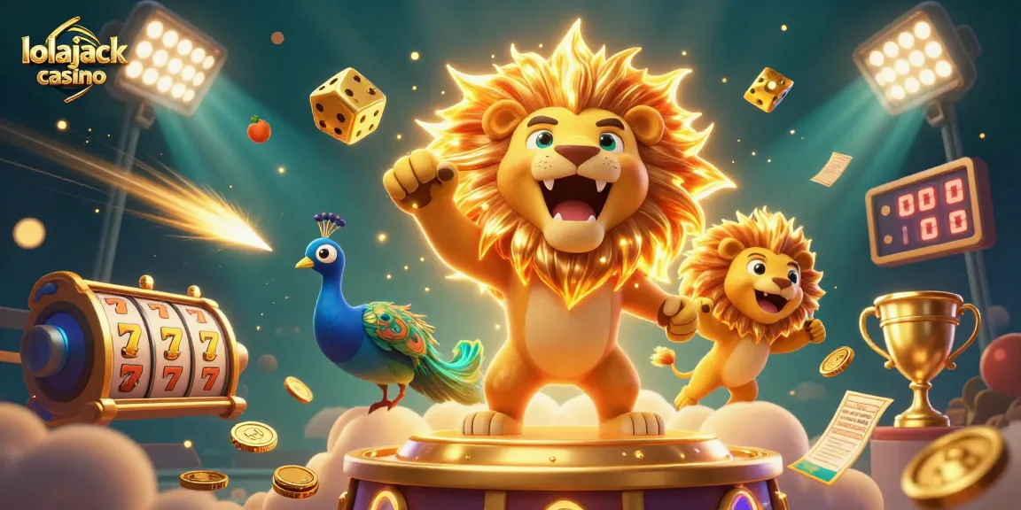 Experience the excitement of lolajack casino with this dynamic 3D illustration of vibrant games and elements.