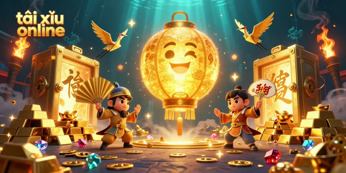 Engage in the thrilling world of tài xỉu online amidst golden treasures and winning symbols in a vibrant casino scene.