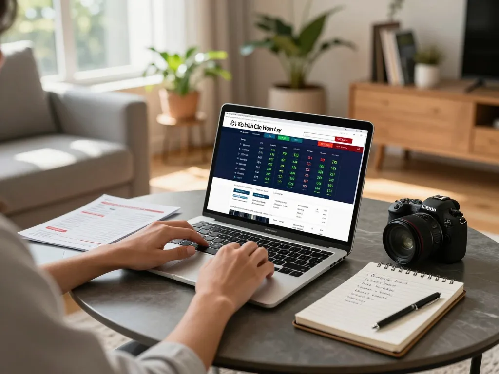 Kèo Nhà Cái Hôm Nay's online betting setup showcasing a person analyzing odds on a laptop, creating a strategic gambling environment.