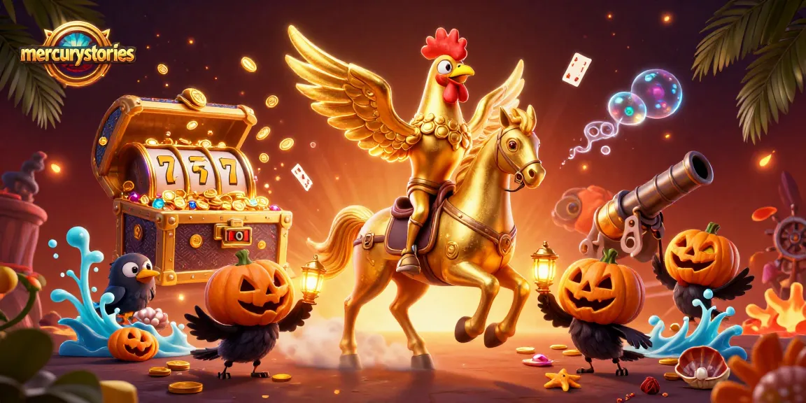 Experience thrilling gameplay at mercurystories with golden rooster and casino elements in this vibrant scene.