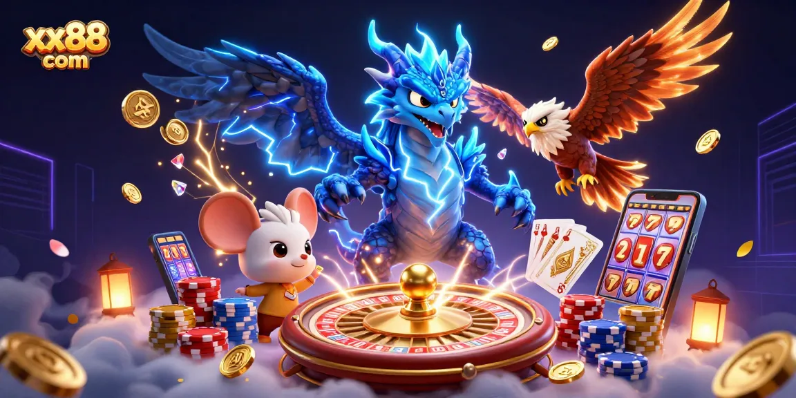 Experience the excitement at xx88 com with thrilling fun and dynamic casino games featuring a cartoon thunder dragon and sparkling treasures.