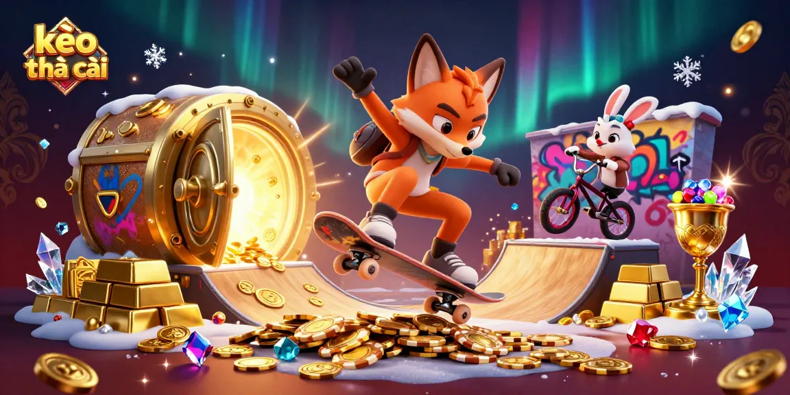 Bet on kèo nhà cái with vibrant cartoon animals showcasing gambling excitement and treasures.
