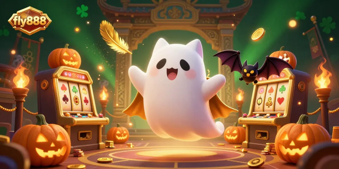 Watch the friendly ghost cat and its bat companion explore the thrilling world of fly888 casino gaming.