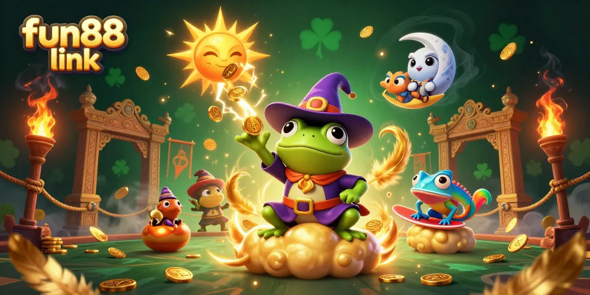 Spin and win with the fun88 link amidst golden coins and vibrant casino elements.