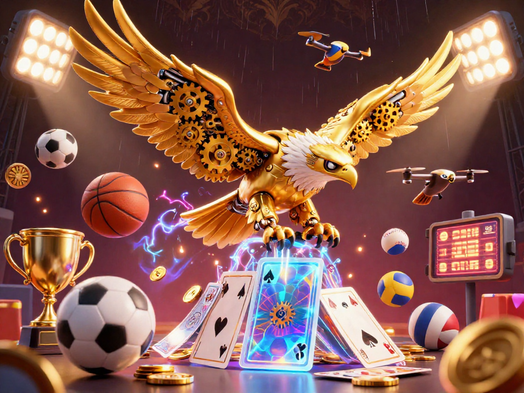 Engage with sunwin20’s thrilling casino experience featuring a cybernetic eagle and dynamic sports elements.