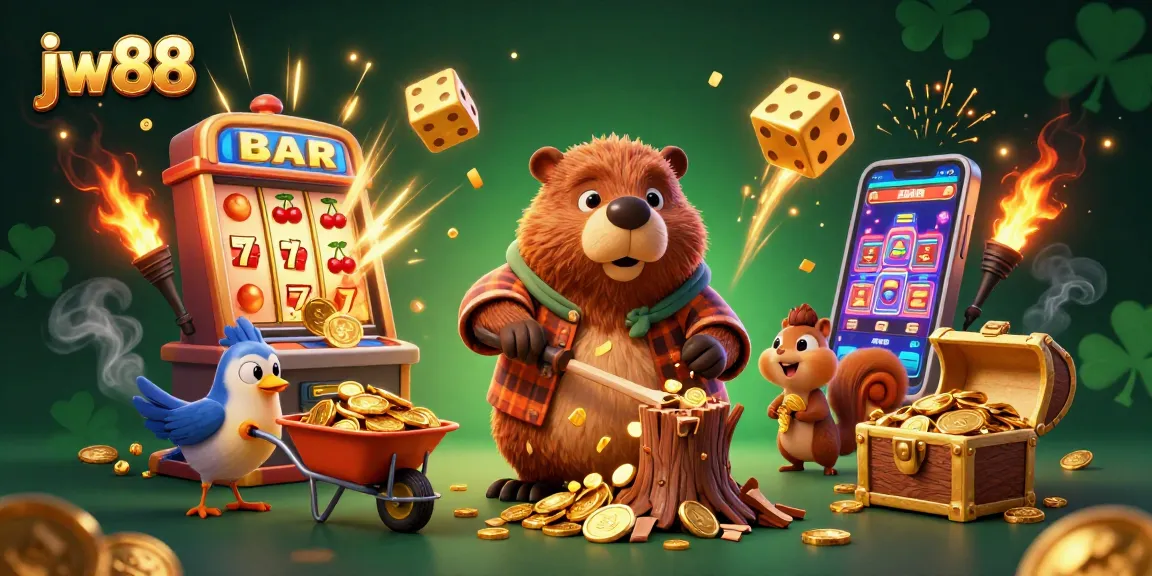 Experience the excitement of jw88 with vibrant slots and gold coins raining down in this dynamic 3D casino scene.