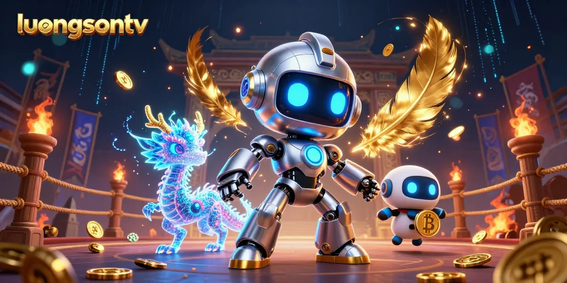 Experience the excitement of luongsontv with a vibrant 3D scene featuring a robot mascot and casino elements.