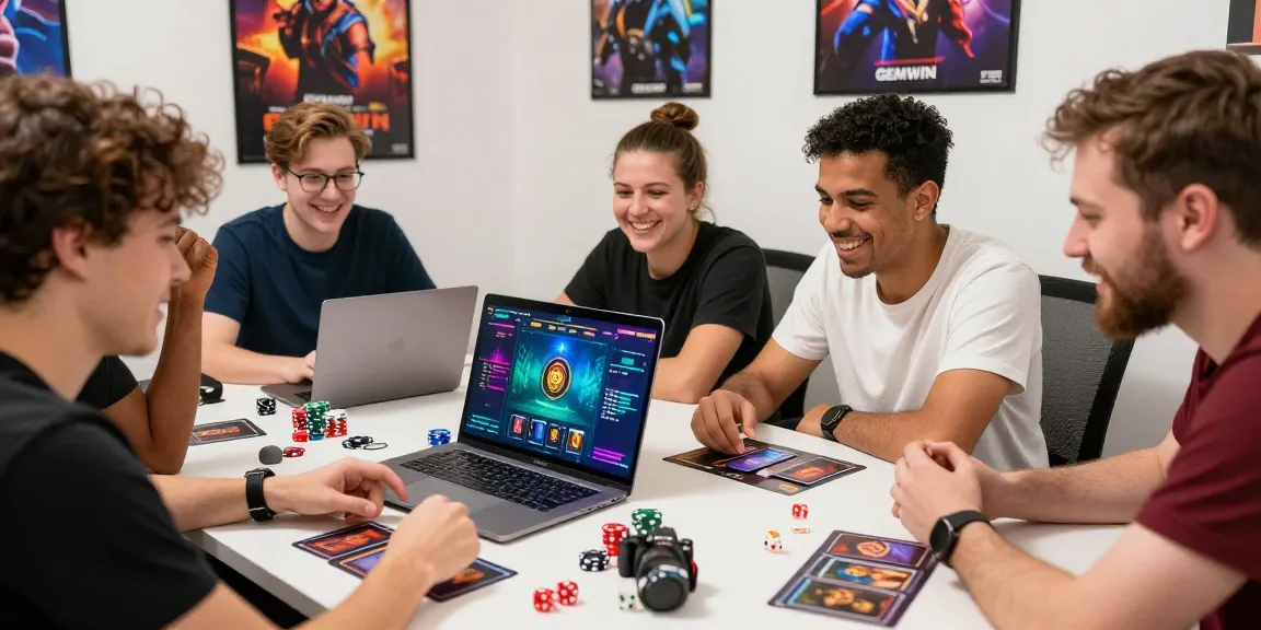Engaged players at GEMWIN enjoying online card games, showcasing vibrant gaming atmosphere and accessories.