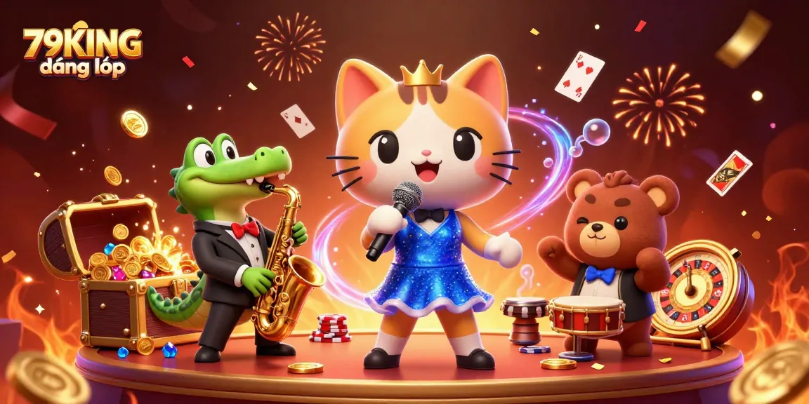 Experience the excitement of 79KING đăng nhập at this vibrant casino scene featuring lively performers.