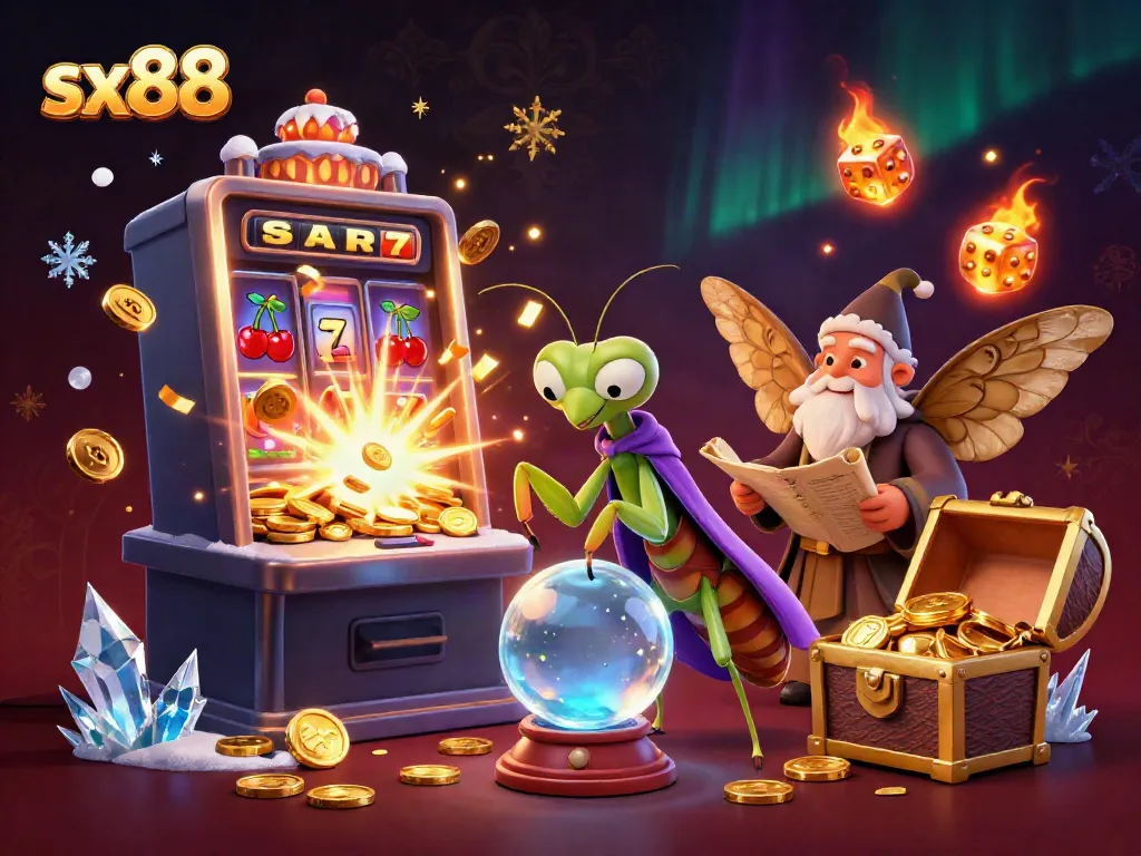 Experience big wins at sx88 with a colorful slot machine and mystical fortune tellers.