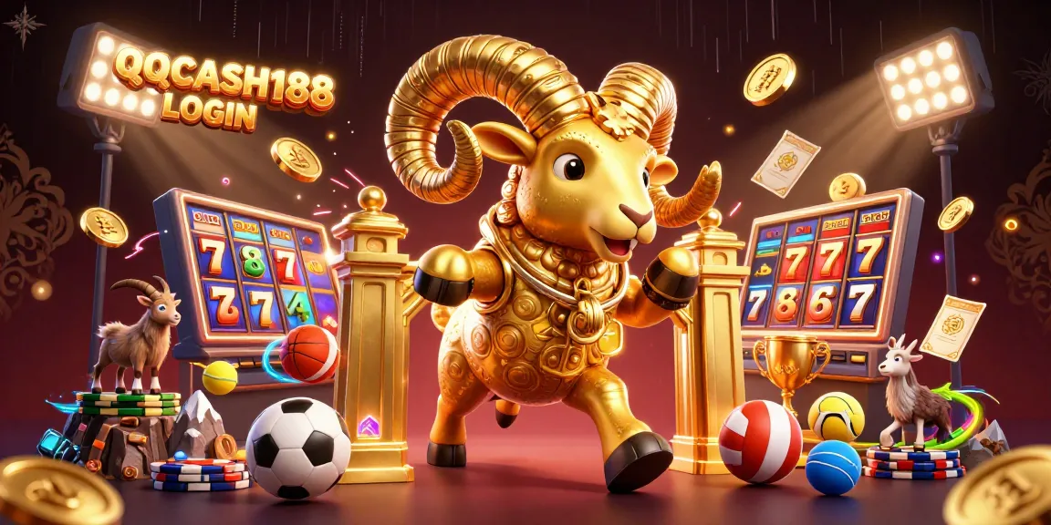 Experience the excitement of QQCASH188 LOGIN with this dynamic 3D illustration showcasing casino elements.