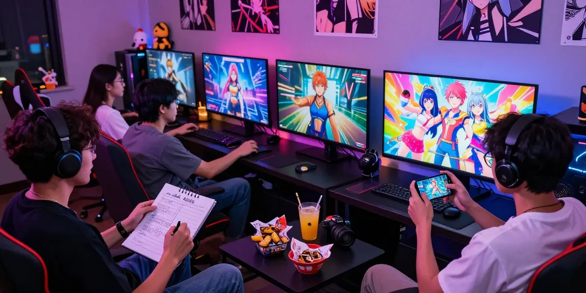 Friends playing engaging hentai games in a vibrant gaming lounge, showcasing immersive 3D visuals and camaraderie.