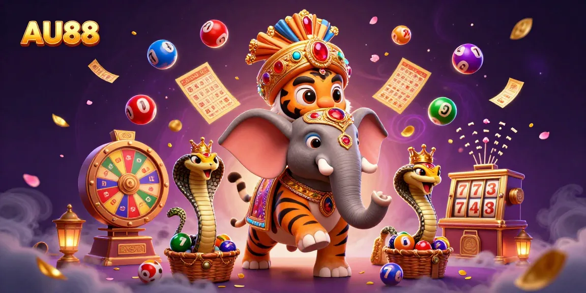Join the thrilling world of AU88 with a vibrant illustration showcasing a maharaja tiger in a casino setting.