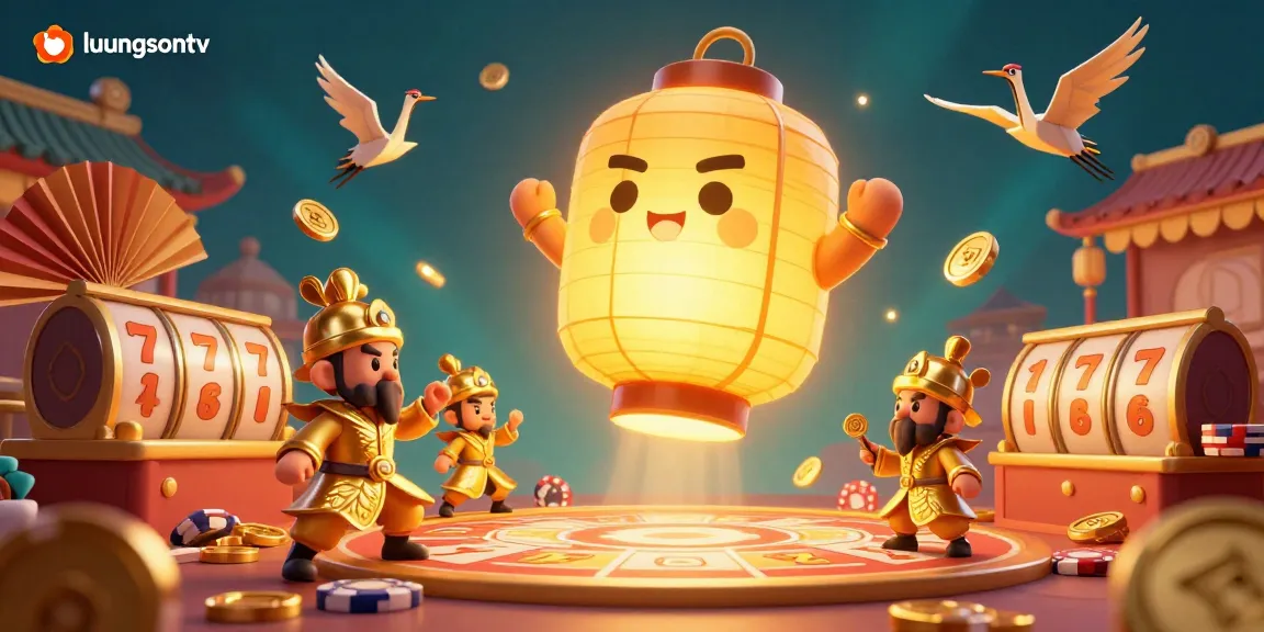 Experience luongsontv's gaming magic with dynamic golden lanterns in a vibrant casino scene.