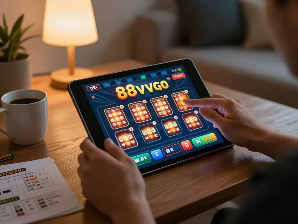 Engaging in online gambling on the 88vvgo app while relaxing at home.