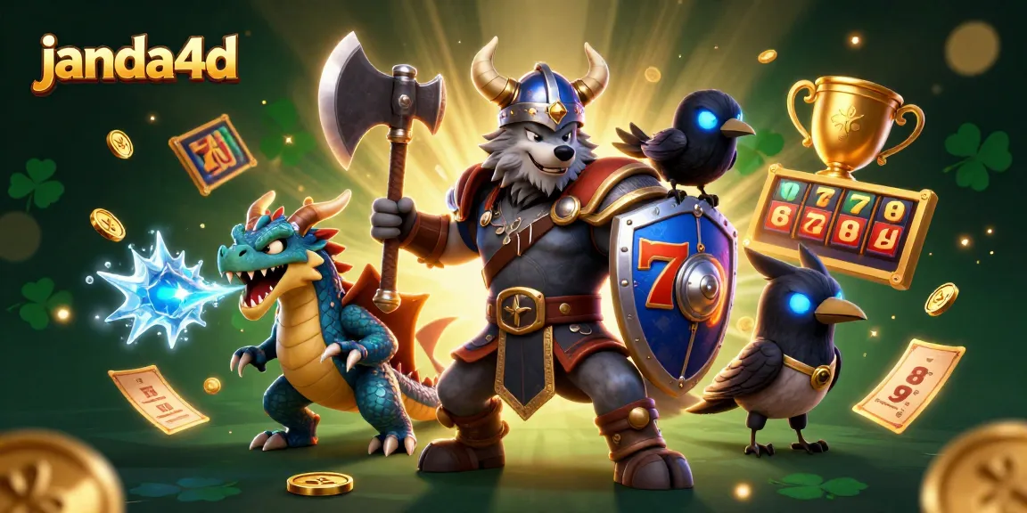 Permainan slot online janda4d dengan karakter kartun Viking dan elemen slot yang menarik.