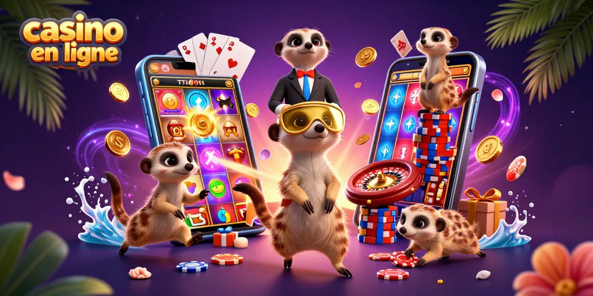 Jouer au casino en ligne avec des meerkats dans une scène dynamique et colorée.