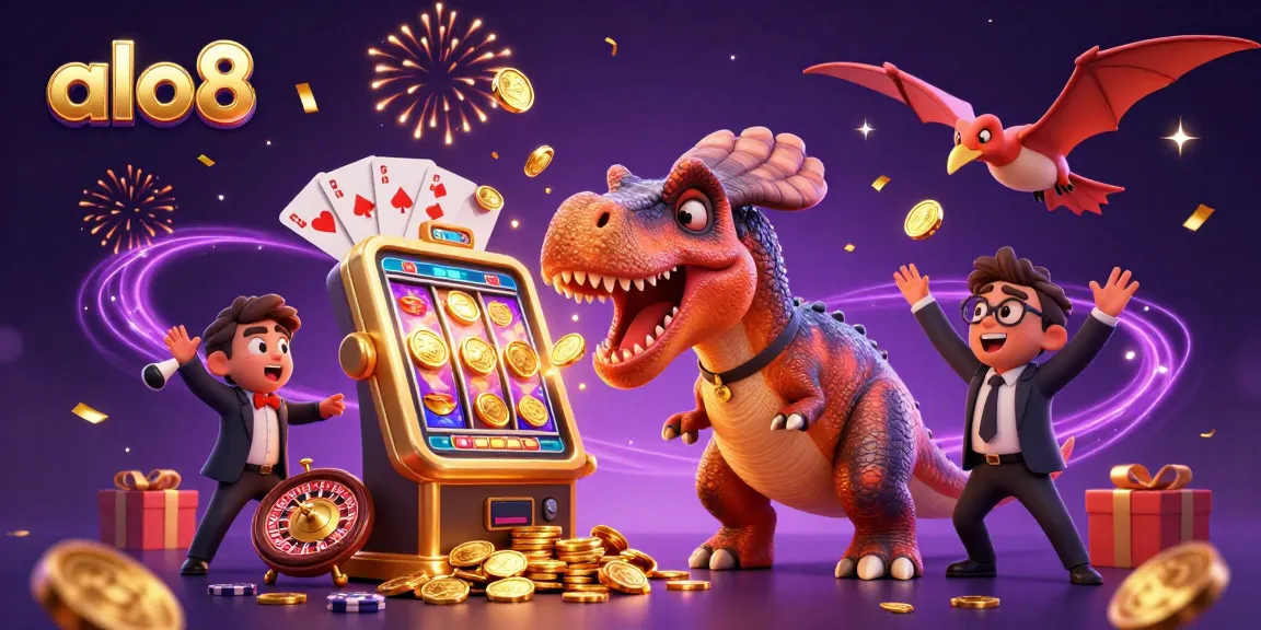 Play with alo8 as a pachycephalosaurus hits a slot machine, revealing jackpot coins.
