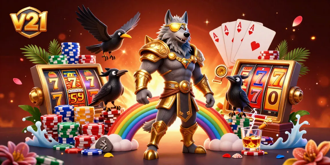 Mengakses slot permainan v21 dengan Odin dan burung gagak bersenjata di jembatan chip kasino