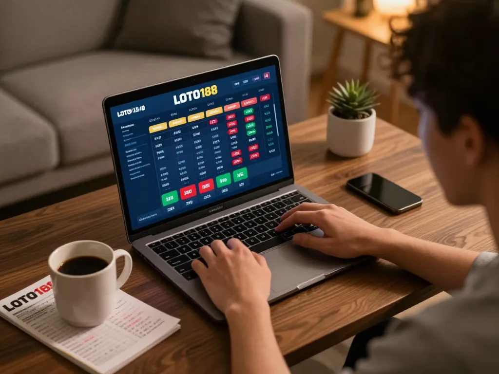 Engaged user placing bets on LOTO188 SO while enjoying a cozy home gambling atmosphere.