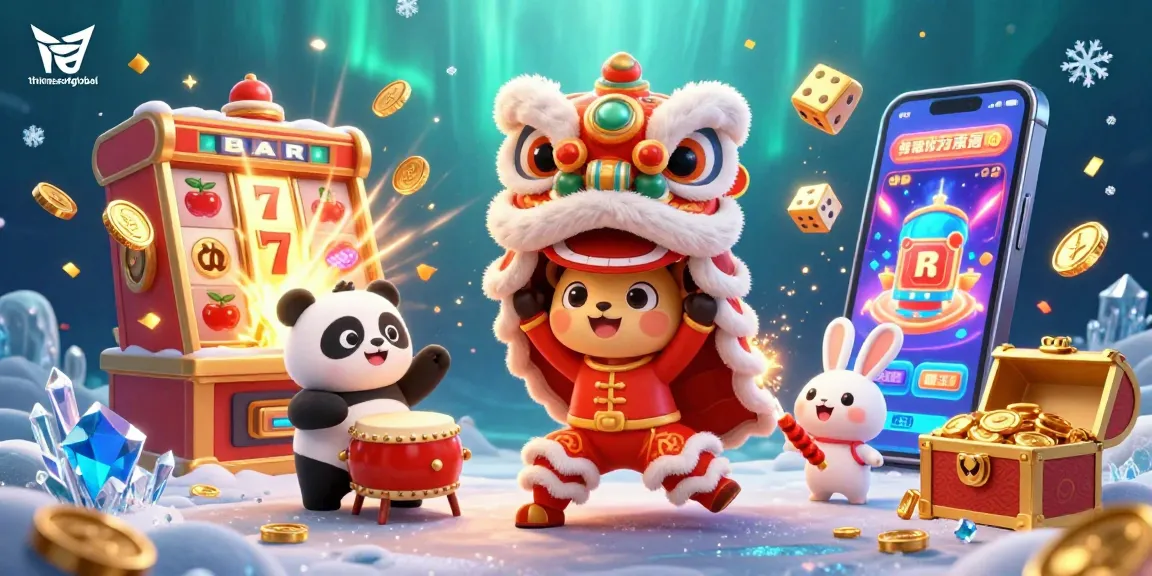 Thetimesofglobal showcases a vibrant illustration of a Chinese New Year lion dance amidst stunning casino elements, signifying high-stakes excitement.