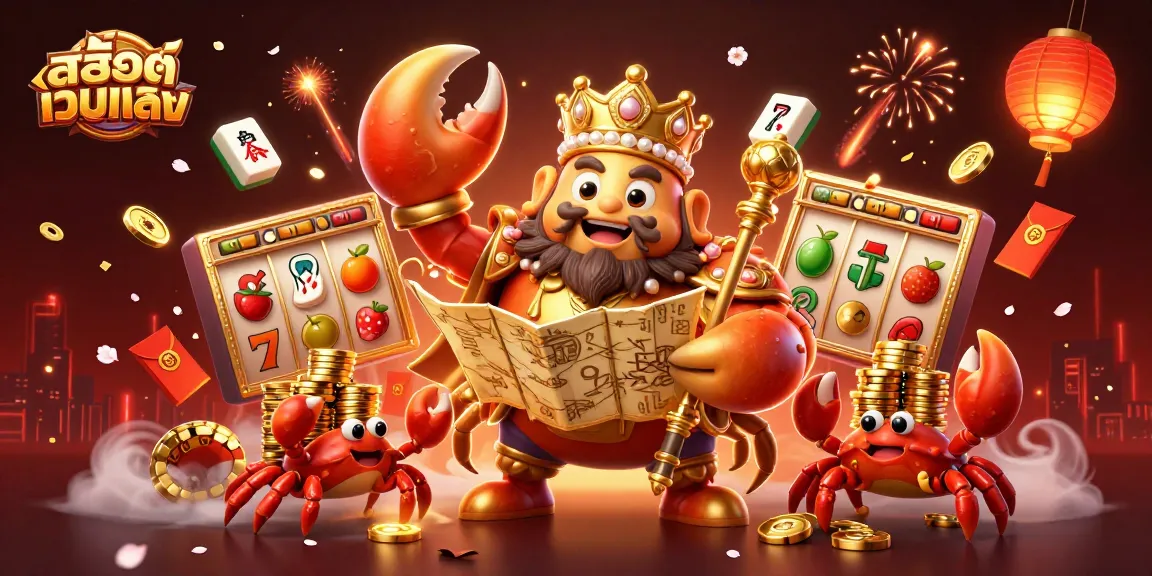 Experience thrilling spins with สล็อตเว็บตรง featuring dynamic 3D crab emperor and casino game elements.